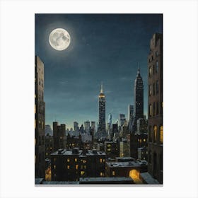 Full Moon Over New York City 1 Canvas Print