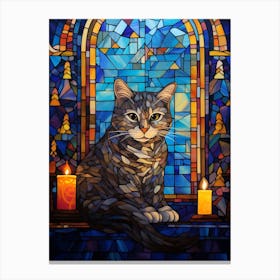 Cat With Candles In A Medieval Church At Night Canvas Print