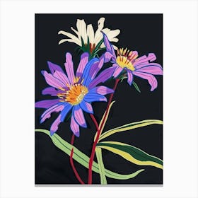 Neon Flowers On Black Asters 2 Canvas Print