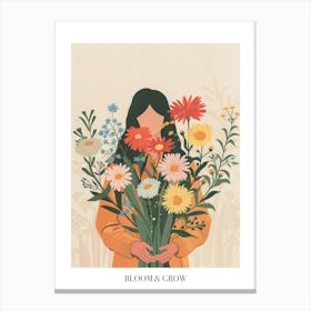 Bloom And Grow Spring Girl With Wild Flowers 1 Canvas Print