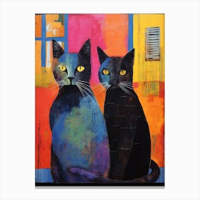 Two Black Cats In Front Of A House Canvas Print