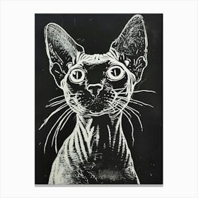 Cornish Rex Cat Linocut Blockprint 2 Canvas Print