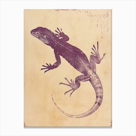 Purple Lesser Antillean Iguana Block Print 1 Canvas Print