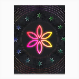 Neon Geometric Glyph in Pink and Yellow Circle Array on Black n.0271 Canvas Print