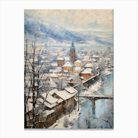 Vintage Winter Painting Salzburg Austria 3 Canvas Print