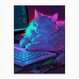 Cat Sleeping In Front Of Computer Canvas Print