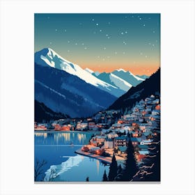 Winter Travel Night Illustration Queenstown New Zealand 1 Canvas Print