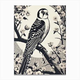 B&W Bird Linocut American Kestrel 1 Canvas Print