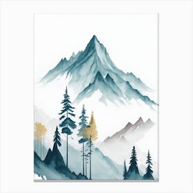 Mountain And Forest In Minimalist Watercolor Vertical Composition 217 Canvas Print