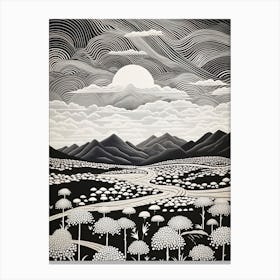 Aso Caldera In Kumamoto, Ukiyo E Black And White Line Art Drawing 4 Canvas Print