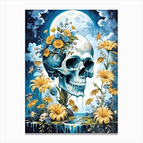 Surrealist Floral Skull Painting (12) Canvas Print