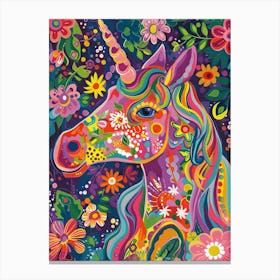 Floral Fauvism Style Unicorn Portrait 1 Canvas Print