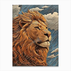 African Lion Relief Illustration Water 2 Canvas Print