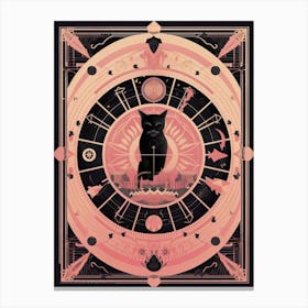 The Wheel Of Fortune Tarot Card, Black Cat In Pink 3 Canvas Print