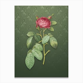 Vintage Red Gallic Rose Botanical on Lunar Green Pattern n.1407 Canvas Print