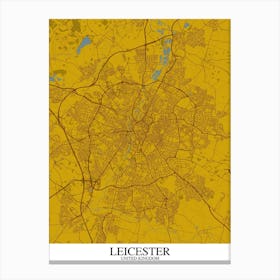 Leicester Yellow Blue Map Canvas Print