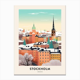 Vintage Winter Travel Poster Stockholm Sweden 2 Canvas Print