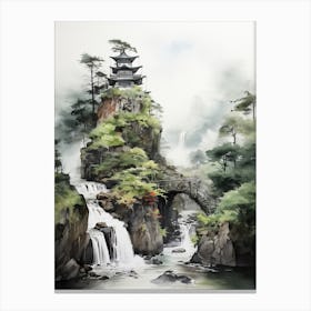 Nachi Falls In Wakayama Nikko In Tochigi, Japanese Brush Painting, Ukiyo E, Minimal 1 Canvas Print