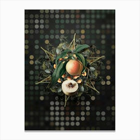 Vintage Peach Fruit Wreath on Dot Bokeh Pattern n.0797 Canvas Print