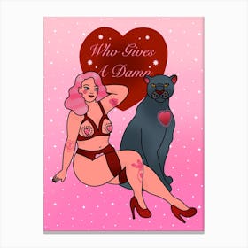Who Gives A Damn Pink Haired Pin Up And Panther Canvas Print