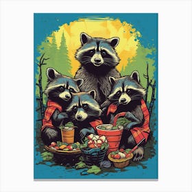 Raccoon Family Picnic Pop Art 2 Canvas Print