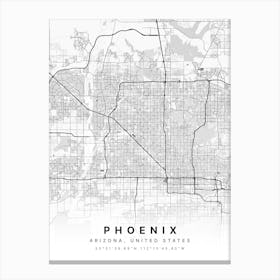 Phoenix Arizona Usa White Map Canvas Print