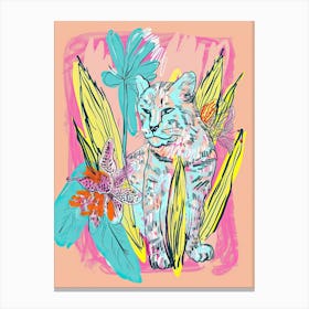 Cute Bengal Cat With Flowers Illustration 1 Canvas Print