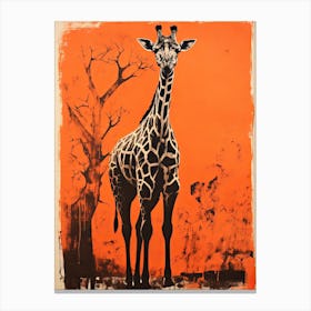 Giraffe, Woodblock Animal  Drawing 4 Canvas Print