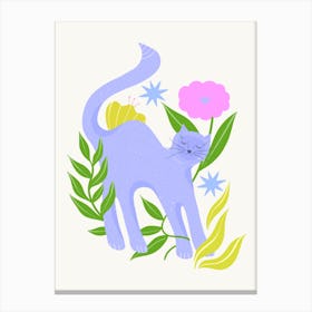 Lilac Cat With Flowers Canvas Print