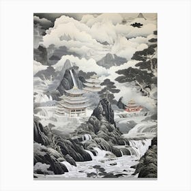 Nikko In Tochigi, Ukiyo E Black And White Line Art Drawing 1 Canvas Print