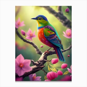 Colorful Bird In Bloom Canvas Print