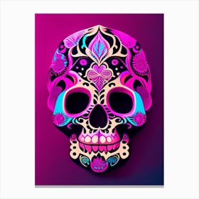 Skull With Psychedelic Patterns 2 Pink Mexican Canvas Print