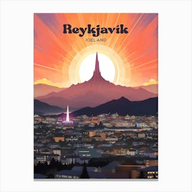 Reykjavk Iceland Sunrise Modern Travel Poster Canvas Print