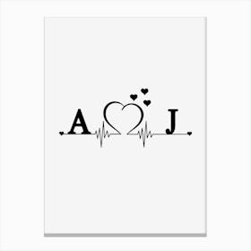 Personalized Couple Name Initial A And J Canvas Print