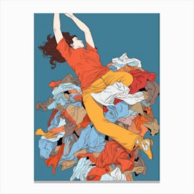 Girl In A Pile Of Clothes Canvas Print