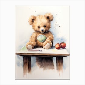 Table Tennis Teddy Bear Painting Watercolour 3 Canvas Print