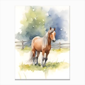 Watercolor Horse In The Field Canvas Print