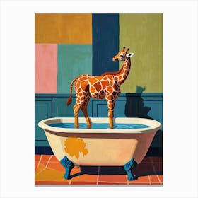 Giraffe In Bathtub Canvas Print