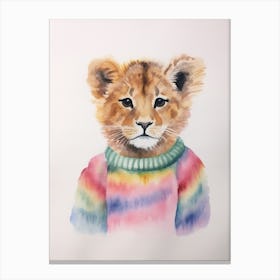 Baby Animal Watercolour Lion 2 Canvas Print