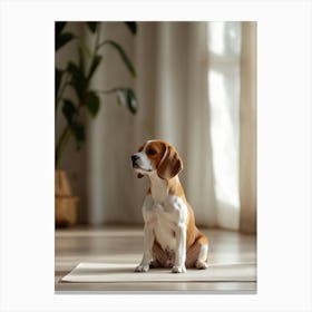 Beagle Dog Sitting On A Yoga Mat.Generated AI. Wall Art Print Canvas Print