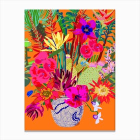 Hot Summer Flowers In A Vase Canvas Print