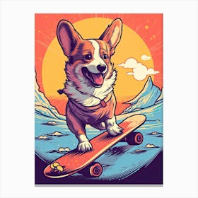 Pembroke Welsh Corgi Dog Skateboarding Illustration 1 Canvas Print