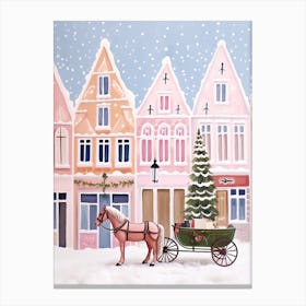 Amsterdam Travel Christmas Painting Pink Horse Canvas Print