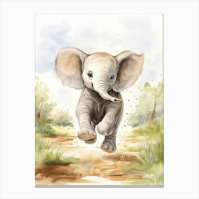 Elephant Painting Running Watercolour 1 Canvas Print
