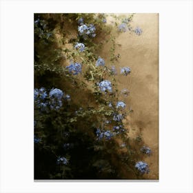 Blue Flowers Against Yellow Wall Oil Painting Canvas Print