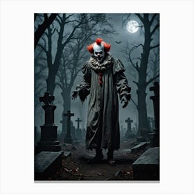 Freaky Clown In Cemetery Clown of the Dead: A Midnight Stroll Canvas Print