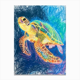 Sea Turtle Underwater Scribble Canvas Print