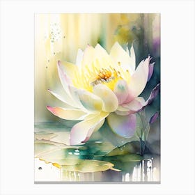 Lotus Flower In Garden Storybook Watercolour 3 Canvas Print