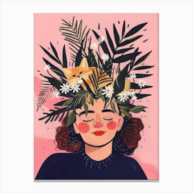 Illustration Of A Girl With Leaves On Her Head Canvas Print