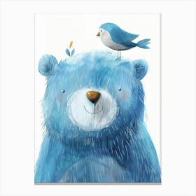 Small Joyful Bear With A Bird On Its Head 7 Canvas Print
